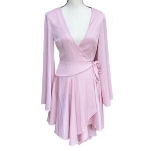 KEEPSAKE the Label Oceans LS Asymmetrical Hem Wrap Mini Dress Blush XS NWT